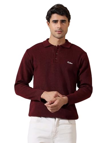 Image of Kvetoo Men's Wool Polo Collar Neck Winter Sweater Full Sleeve Solid Pullover for Casual Office Wear