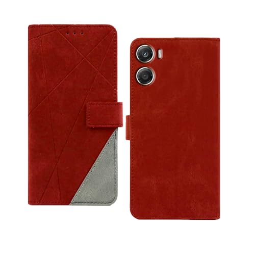 Image of amazon basics Moto G06 Power 5G Flip Cover | Card Pockets Wallet & Stand | Flip Cover for Moto G06 Power 5G (Red with Grey)
