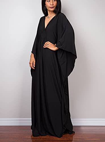 Image of RanRui Caftans for Women Solid Color Chiffon Plus Size Kaftan Dresses Beach Cover Up V Neck Batwing Sleeve Caftans Loungewear