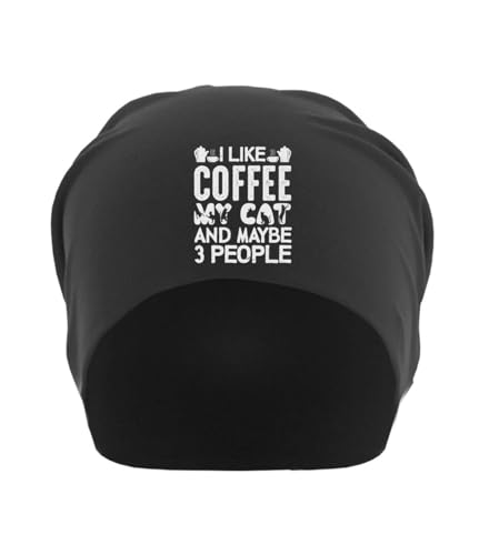 Bonnet souple coton fin noir unisexe taille unique imprimé humour chat café