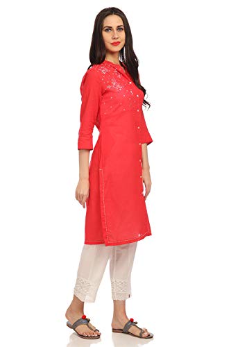 Image of BIBA Womens Mandarin Collar Printed Kurta