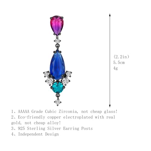 Teardrop Crystal Dangle Drop Earrings for Women Colorful Flower Chandelier Iridescence Cubic Zirconia Vintage Statement Wedding Earrings Mom Wife Prom4