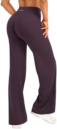 YEOREO Straight Leggings Damen Invisible Scrunch Hohe Taille Gym Pants No Front Seam Weitem Bein Yoga Hose Blickdicht Elastische Flared Leggings Soft Nahtlose Sport Schlaghose