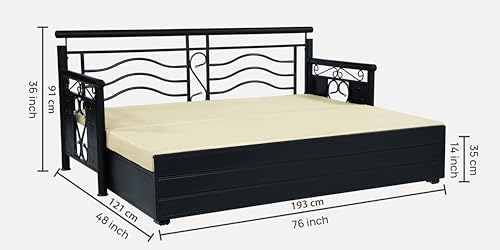 Image of 3 Seater Metal Sofa Cum Bed with Hydraulic Storage | Sofa Set for Living Room, Bedroom, Guest Room| Single Size Convertible Sofa Bed | Comfortable Seating Sofa Cream & Black