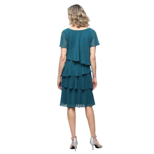 Image of S.L. Fashions Women's V-Neck Chiffon Cocktail Dress with Beaded Shoulders and Asymmetrical Tiers (Petite and Regular Sizes)