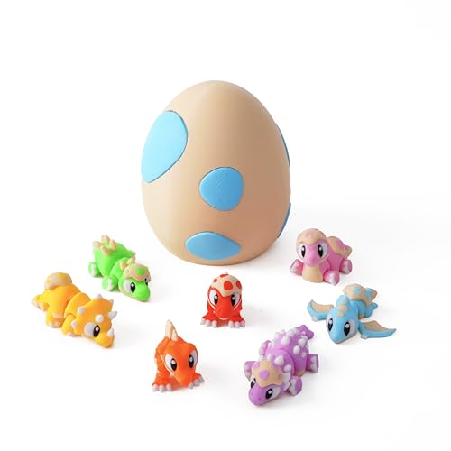 SYEFKJSA 7PCS 3D Printed Dinosaur Eggs Set with Dinosaur Inside, 3D Printed Animal Statues,...