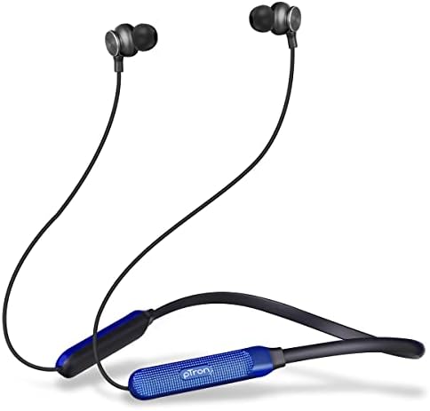 pTron Tangent Duo Bluetooth 5.2 Wireless in Ear Headphones, 13mm Driver, Deep Bass, HD Calls, Fast Charging Type-C Neckband, Dual Pairing, Voice Assistant & IPX4 Water Resistant (Black/Blue)