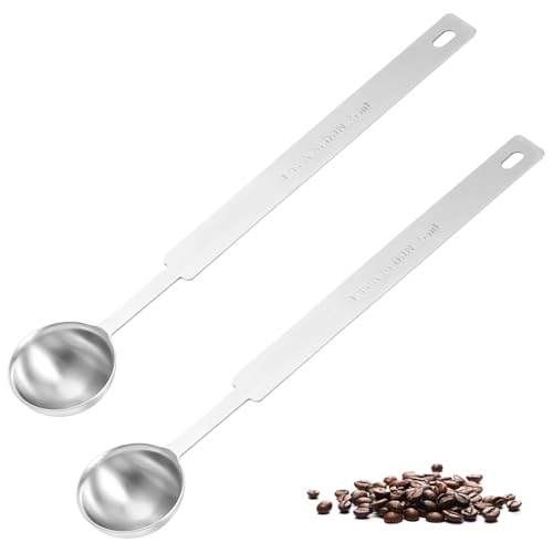 2 Pcs Measuring Spoons, Long Handle Teaspoon Measuring Spoons Stainless Steel, Teaspoons 5ml, Coffee Scoop, Dry Liquid Ingredient Measur Spoon, for Families Bakeries Beans Milk Powder Flour Seasoning