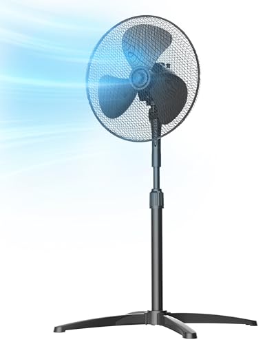Midea MPF25MBUK 40W Pedestal Fan, 3 Speed Settings, 90° Oscillation, Adjustable Height Stand Fan, Powerful Airflow and Quiet Operation, Ideal For Home & Office, Black