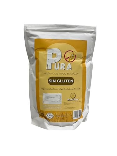 PURA Harina de Trigo Tratada Sin Gluten 1kg – Apta para Celíacos, Sin Alérgenos, Vegana, No OGM, Harina Versátil para Repostería y Cocina Sin Gluten, Envase Doypack ZIP