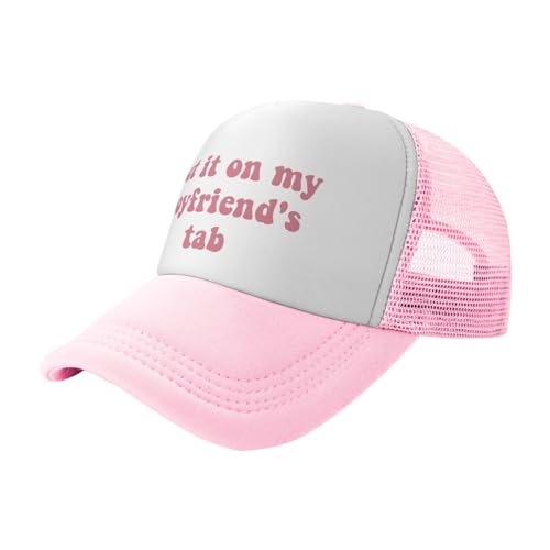 Image of Put It On My Boyfriends Tab Trucker Hats for Women Pink Men Humor Gift Pink Hats for Men