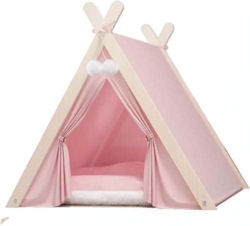 CokBlu 木製テント型ペットハウス ネコ・小型犬用 四季通用 保温通気性良好 マット付き水洗い可能 耐用性優れプライバシー機能有り フレッシュ可愛らしい雰囲気 日常休憩に最適 組立容易脱着洗浄簡単 お気軽にご購入ください?