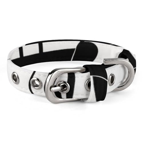 Collier pour chien noir et blanc avec motif note de musique sangle ajustable