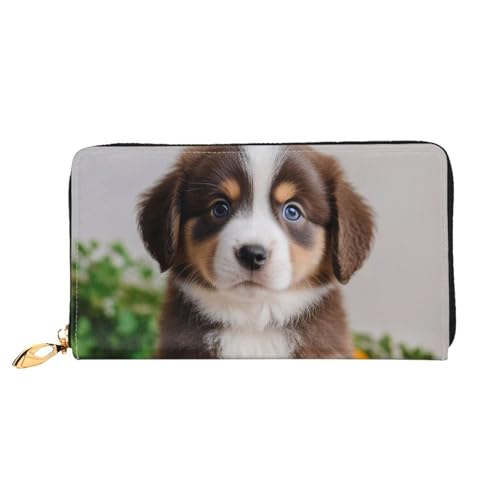 Cute Dog Print Men and Women Leather Wallet,Long Zipper Wallet,Convenient to Carry, Various Bank Card Storage