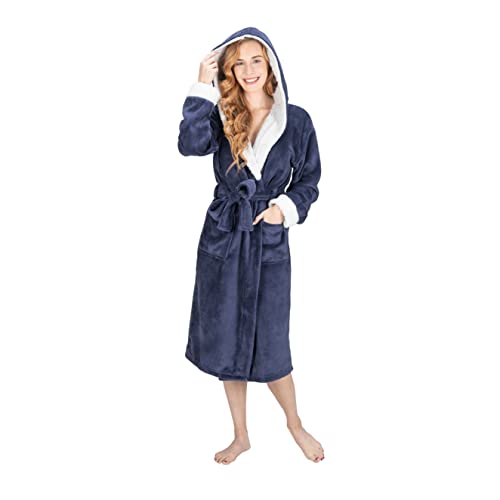 MONHOUSE Womens Dressing Gown - Premium Super Soft & Cosy Long Bathrobe - Ladies Thick Flannel Luxury Housecoat - Warm Fluffy Shearling Spa Robe for Her - Sherpa Bathrobe - Purple Sherpa UK 20-22