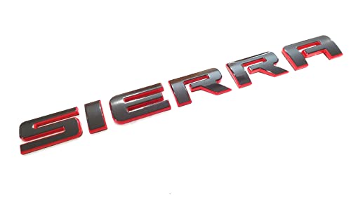 Image of 1x Sierra Emblem Nameplate Letter Decal Car Badge Compatible with Gm 2500Hd 3500Hd Sierra (Black /Red)