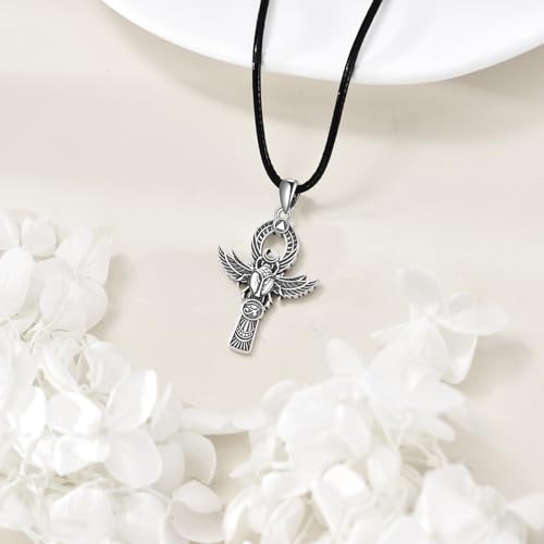 Ankh Cross Necklace 925 Sterling Silver Egyptian Pendant Necklace Ankh Eye of Horus Scarab Jewelry Gift for Men Women4