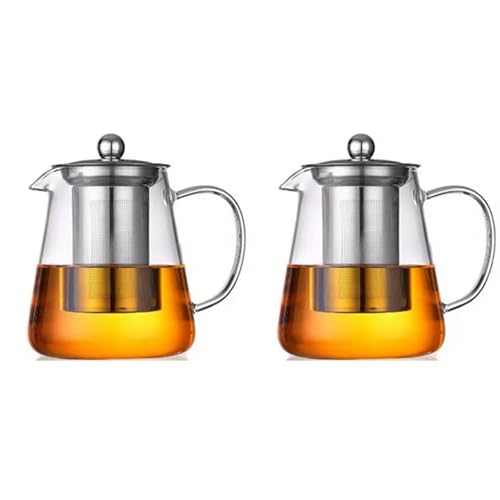 Yoeruers 2X Erhitzbare Glasteekanne mit Edelstahl-, Blumenkessel, Teegeschirr, Teesieb, Puer-Oolong-, 750 Ml