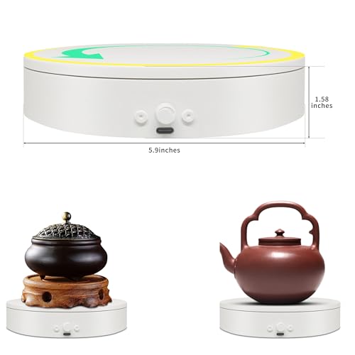 Rotating Display Stand with USB Power Cable, Mute Rotating Turntable 5.9" 11lb Load, Adjustable Speed and Direction, Used for Jewelry, Shoes and Turner Glitter Cups Shooting and Display (5.9"white)