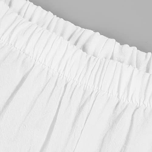 Image of Cotton Linen Capri Pants for Women 2025 Casual Printed Cropped Palazzo Pants Elastic Waist Lounge Baggy Trousers