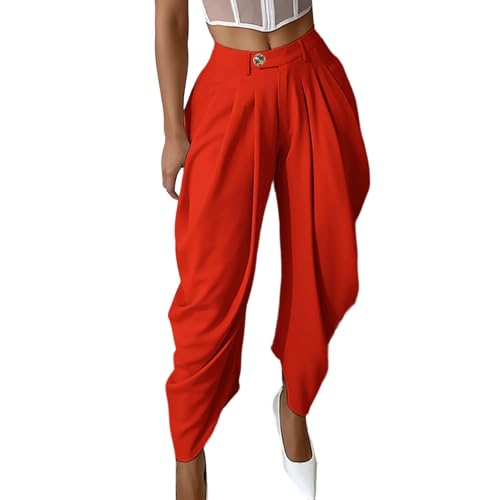 Pantalon large fluide taille blousante coupe décontractée chic#Z