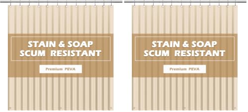 Image of EHZNZIE Beige Shower Curtain Liner 72x72, PEVA Waterproof Bath Curtain, No Chemical Smell, 3 Weighted Magnets, Durable with Rustproof Metal Grommets (Pack of 2)
