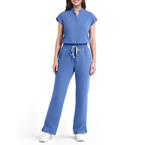 Dvoliaw Scrubs for Women Set Sleeveless 9-Pocket Straight Leg Yoga Waist