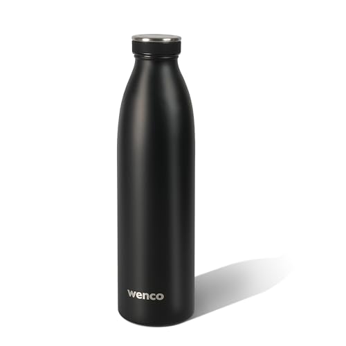 wenco Trinkflasche Edelstahl 0,75l / 750ml isoliert und auslaufsicher für kalte und heiße Getränke auch als Thermoskanne verwendbar BPA frei – schwarz