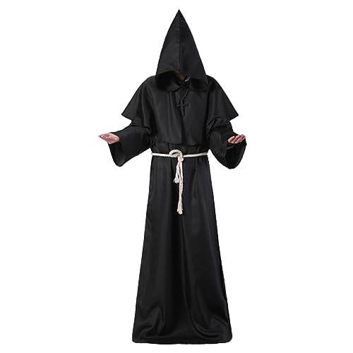 Licsaliwe Disfraz de Monje para Hombres Mujeres Adultos, Túnica de Monje con Capucha Túnica de Sacerdote Disfraces de Halloween Renacimiento Disfraz Medieval Disfraces para Carnaval de Halloween, L