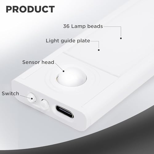 Image of Under Cabinet Lighting, 36 LED Rechargeable Battery Operated Motion Sensor Light Indoor, Wireless Under Counter Lights for Kitchen, Stairs (4, 8inch)