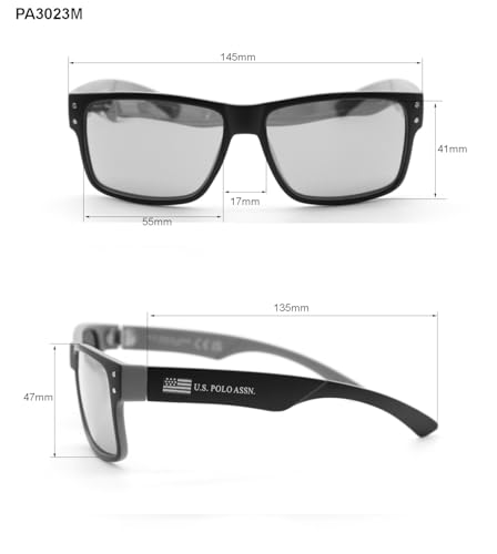 Image of U.S. POLO ASSN. mens Pa3023m Iconic Retro 80's Rectangular Mirrored Polarized Sunglasses With Uv400 Protection, Sport Sunglasses for Men Rectangular Sunglasses