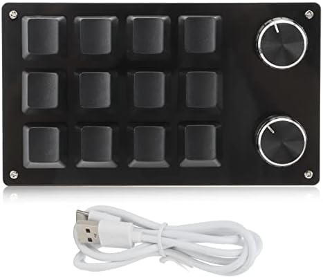 SUCIE One Handed Programmable Macro Keyboard, 12 Key RGB Mini Gaming Keyboard with 2 Knobs, DIY Multifunctional Shortcut Keypad Macro Keys PBT Keycaps for PC Computer Office(Black)