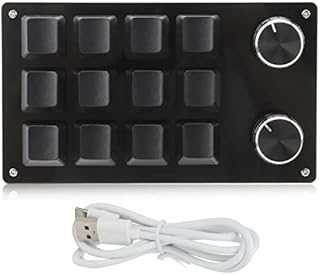 SUCIE One Handed Programmable Macro Keyboard, 12 Key RGB Mini Gaming Keyboard with 2 Knobs, DIY Multifunctional Shortcut Keypad Macro Keys PBT Keycaps for PC Computer Office(Black)