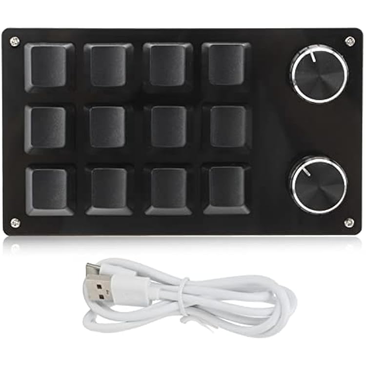 One Handed Macro Mechanical Keyboard, Portable Multifunctional One Handed Mechanical Gaming Keypad with 12 Fully Programmable Keys & Knob, for , for Linux, for Vista, for OS X(Black)