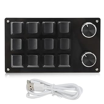 Zerodis Macro Mechanical Keyboard, One Handed Macro Mechanical Keyboard 12 Key Multifunction DIY Programmable Keypad for Office Gaming Labsecurity Accessories Black