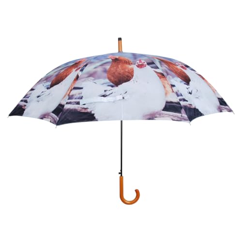 Nature Print Parapluie Avec Manche En Bois - Poule - H 95 X D 120 Cm