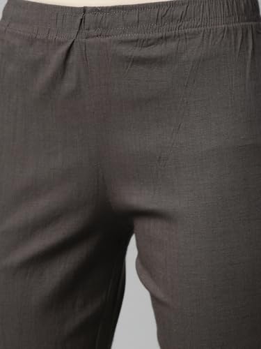 Image of MINELLI Women Solid Cigar Pants, Cotton Lycra Slub Fabric, Elasticated Waistband, Pull On Style, Regular Fit Bottom Wear for Western and Ethnic Wear