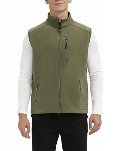 Men's Fleece Lined Softshell Vest Outdoor Travel Jacket Full Zip Sleeveless Insulated Water-Repellent (12149#Olive, M)