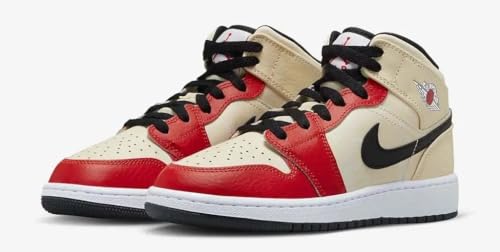 Jordan Big Kid's Air 1 Mid Muslin/Chili Red-Black-White - 62
