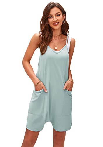 SotRong Women's Short Jumpsuit with Pockets, Pea Green, L