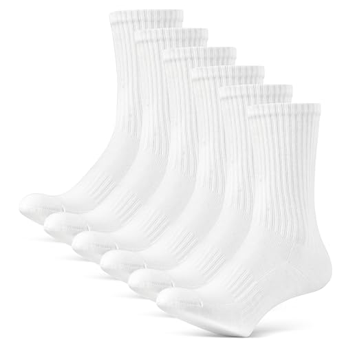 FR FABRIZA COMFORT LEGACY Sports Socks - Comfortable Unisex White Crew Socks for Everyday Wear, Walking, Hiking, and Training (6-Pack), 9-11