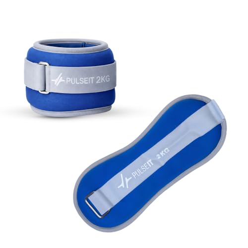 Image of PulseITWeightMax Adjustable Wrist & Ankle Weight Straps. Resistance Weight Bands with Secure Strap. Strength Training, Cardio, Rehab, Pilates & Physiotherapy- Unisex Fitness Gear Blue (2x1kg)