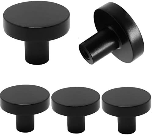 YuGtcen Cabinet Knobs 5 Pack, Kitchen Cabinet Knobs Inway Zinc Alloy Drawer Pulls and Knobs Furniture Hardware Modern Round Knobs for Kitchen Cupboard Dresser Drawer Closet Door (Black, 5)