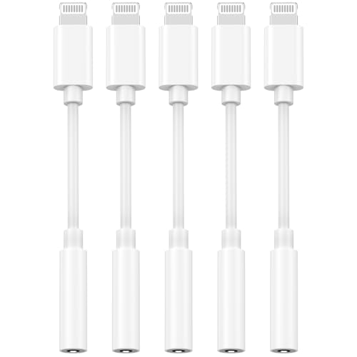Image of [Apple MFi Certified] 5 Pack Lightning to 3.5 mm Headphone Jack Adapter, iPhone Aux Adapter Converter Dongle Audio Cable Compatible with iPhone 14 13 12 11 X XS 8 7