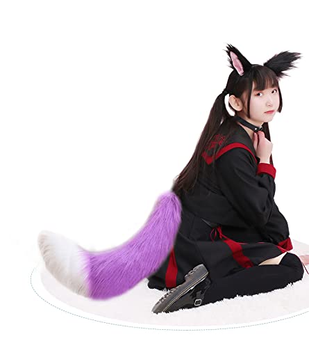 Fxaelian Faux Fur Animal Big Tail Fox Cat Dog Wolf Tail Set Halloween Cosplay Party Costume Accessory