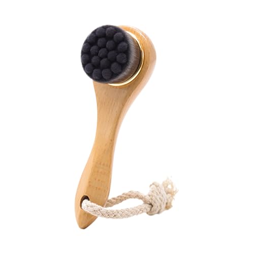 Cepillo seco para la cara, cepillo de limpieza facial, mango de madera de cerdas naturales, exfoliante, herramienta de masaje para una tez suave y radiante