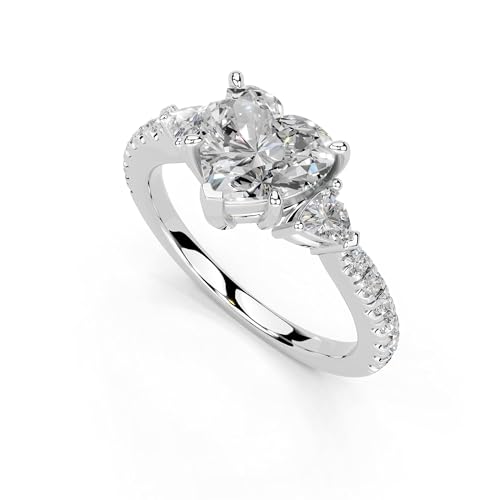 IGI Certified Lab Grown Diamond Engagement Ring with Trilliant Side Diamonds & Pave Band For Women
