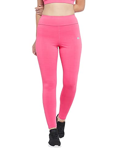 Image of Clovia Women's Snug Fit Active High Rise Tights with Reflective Logo in Pink