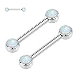 Nipple Jewelry 14 Gauge Nipple Rings 16mm G23 Titanium Nipple Piercings Silver Nipple Barbells White Opal Long Bar Nipple Rings