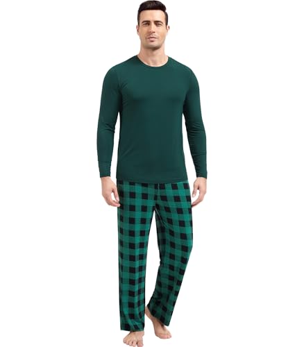 Image of NACHILA Pajamas for Men-Viscose Made from Bamboo, Long Sleeve Pajamas Set Comfy Sleepwear Pants Soft V Neck Pjs with Pockets